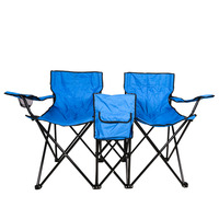 Chaise de camping double portable avec chaise de plage pliante inclinable au design traditionnel avec mobilier d'extérieur en métal parapluie