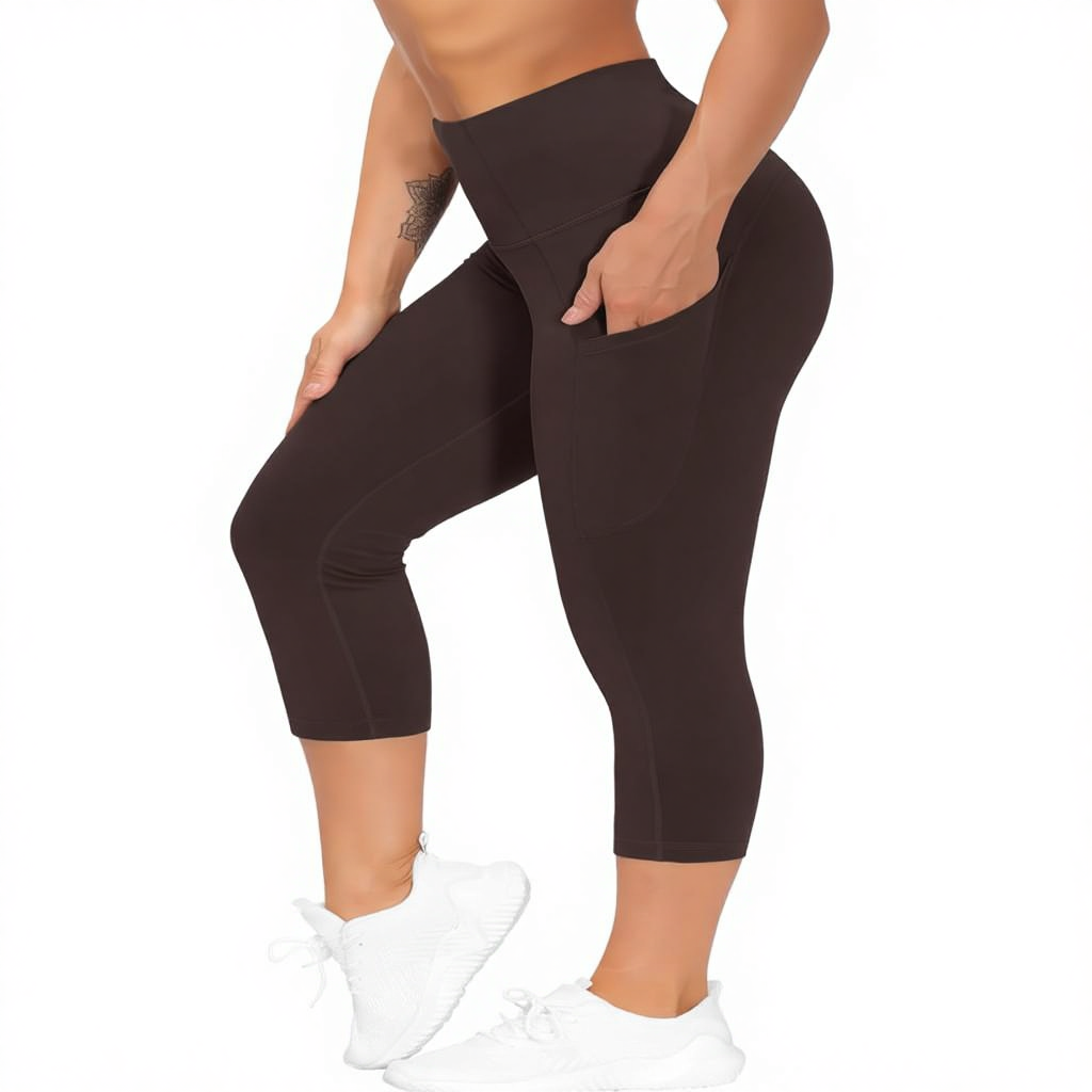 GYM PEOPLE Thick High Waist Capris Yoga Pants Pockets Tummy Control Color Blocking Wrinkle-Resistant Workout Running Leggings