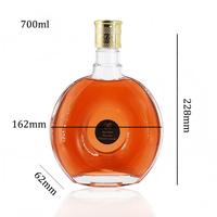 Bouteille en verre de luxe 700 ml en verre super flint vide pour brandy, whisky, spiritueux, liqueur, emballage personnalisé, vente en gros, OEM