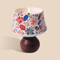 Abat-jour en céramique à motif floral vintage, bougie d'aromathérapie, support rond en bois massif pour l'éclairage d'ambiance de la chambre