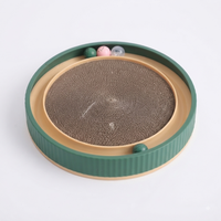 Grattoir pour chat en carton ondulé à rebord profond et rond, avec piste à bille intégrée, planche à gratter interactive, jouets pour chat