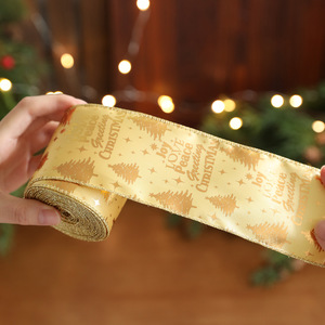 Pita Natal Glitter Bahan Kain Bronzing Pita Dekoratif untuk Pohon Natal Kotak Hadiah Ikat Anyaman - Product Image 3
