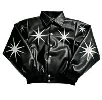 Veste bomber en similicuir noir à imprimé étoile personnalisé Kornit DTG pour homme, veste streetwear