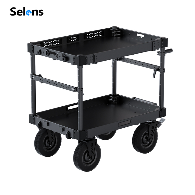 Selens Collapsible Video Production Camera Cart 2-Tier Heavy Duty Film Studio Equipment Director Trolley Mobile Workstation Cart