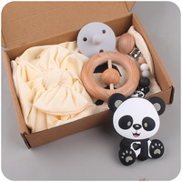Nouveaux produits pour bébé dessin animé ours gomme créative bébé hêtre sucette chaîne ours tête bascule cloche six pièces ensemble