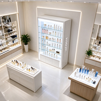 Kiosque de présentation cosmétique avec étagères en verre gris clair, éclairage supérieur, trois tiroirs, pour produits de soin de la peau, certifié CE ETL, pour salon de beauté
