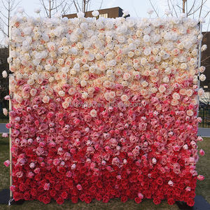 New Style Mixed Rainbow Color 5D Roll up Fabric Cloth Base Ombre Wedding <strong>Floral</strong> Backdrop Decor Silk Artificial Panel Flower Wall - Product Image 5