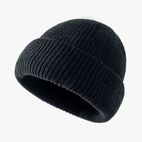 Bonnet en tricot acrylique - Chapeau d'hiver côtelé jacquard avec revers plié, doux et chaud