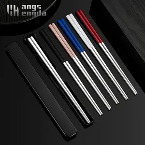 Amazon hot 304 stainless steel foldable chopsticks storage box student go to work net red creative portable chopsticks set