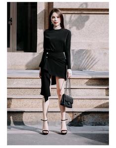 Style européen et Américain 2019 Femmes Noir <span class=keywords><strong>Robe</strong></span> Col Rond À Manches Longues Deux Pièces Irrégulière <span class=keywords><strong>Robe</strong></span> <span class=keywords><strong>Moulante</strong></span> - Product Image 5