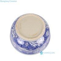 RZTN14-A Grand bol à bord évasé bleu et blanc avec motif d'eau de mer et de cerf, bol en porcelaine chinoise