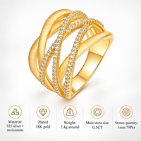 Bague en moissanite 0,5 CT en argent sterling 925 pour femmes, plaquée or, tendance, croix creuse, nouvelle bague, bijoux cadeau