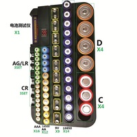 Organizador de Baterías para Montar en la Pared con Probador de Baterías LCD Integrado, Caja de Almacenamiento de Plástico para Baterías AA AAA C D 9V