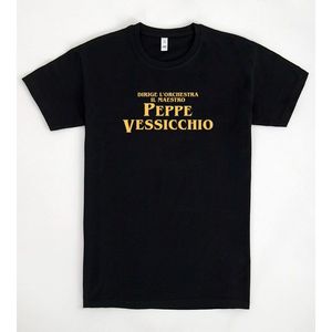 T-Shirt Promozionale Peppe Vessicchio Dirige L'Orchestra con Stampa Nera e Oro - Product Image 1