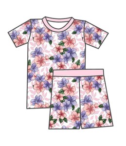 Conjunto de Dos Piezas de Manga Corta con Estampado Floral para Niñas Pequeñas, Marca Qingli OEM, Sin Aranceles, Gran Venta, para Verano - Product Image 1