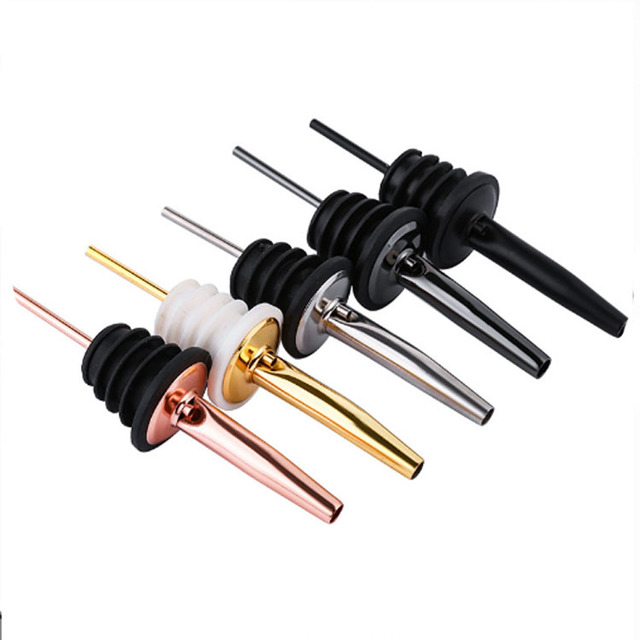 Stainless Steel Wine Spout with Stopper Small Black Cap Red Wine Pouring Spout Pourer for Liquor