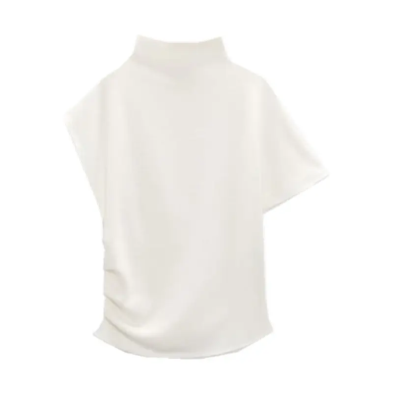 TAOP&ZA 2023 spring and summer high-end half-high collar white short-sleeved knitted top women's casual fashion 0264060