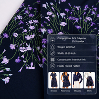 Elegante Tela de Punto Interlock Floral de Poliéster y Spandex de 220 g/m², Antiestática, Suave y con Buen Caída, para Vestidos, Tapicería y Textiles para el Hogar