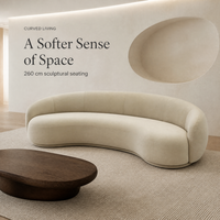 Canapé sectionnel en velours à cadre en bois massif, dossier incurvé en forme de rein rembourré en éponge, design sculptural pour salon moderne
