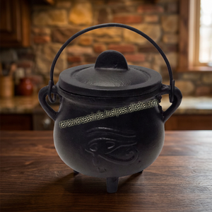Chaudron en fonte œil d'Horus égyptien pour brûler l'encens, avec poignée et couvercle, pour rituels, autels, aromatique, traditionnel, noir, durable - Product Image 2