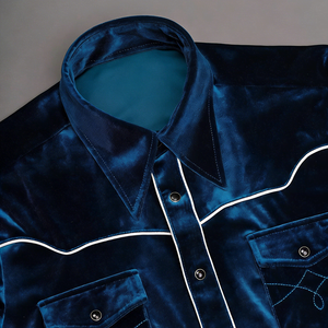 <span class=keywords><strong>Camicia</strong></span> da <span class=keywords><strong>Uomo</strong></span> <span class=keywords><strong>in</strong></span> <span class=keywords><strong>Velluto</strong></span> Blu di Lusso a Righe Ricamate, Stile Vintage, Maniche Lunghe, Vestibilità Slim, 100% Poliestere, per Uso Quotidiano - Product Image 3