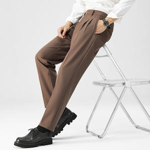Vente chaude Pantalons pour hommes Double plis Drapé ample Pantalons décontractés d'affaires Pantalon taille haute. - Product Image 1