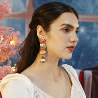 Boucles d'oreilles pendantes bohèmes en verre coloré avec lettres, faites à la main, perles de rocaille, pendentif lettre Joyeux Noël