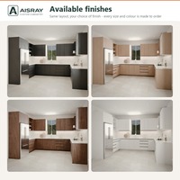 Meuble de cuisine moderne en mélamine en U avec portes en dalles noires, poignées intégrées et boîtes de rangement en MDF