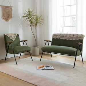 Silla Moderna de Tela Verde para Sala de Estar con Brazos de Madera y Estructura Metálica para Apartamentos Pequeños o Balcones - Product Image 5