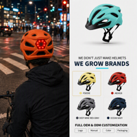 Casque de vélo en gros avec lumière LED, logo personnalisé OEM, couleur personnalisée, certifié CE, moule privé, casque de vélo rechargeable pour le cyclisme