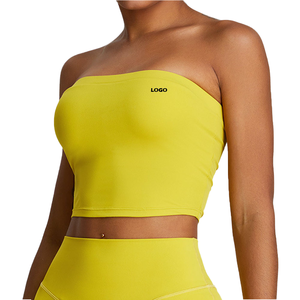 Soutien-gorge de sport en Spandex/Nylon à haute élasticité, doux, respirant, à maintien moyen, pour le yoga et les activités de fitness en extérieur, avec coussinets amovibles - Product Image 1