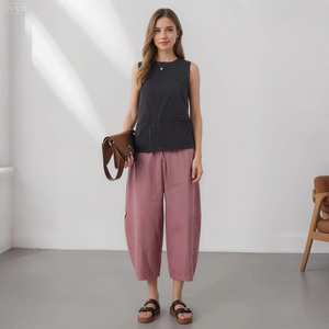 <span class=keywords><strong>Pantalon</strong></span> <span class=keywords><strong>sarouel</strong></span> à taille élastique pour femmes de nouveau style <span class=keywords><strong>pantalon</strong></span> décontracté ample pour la correspondance et les sorties quotidiennes d'été - Product Image 1