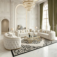 Ensemble de canapés Chesterfield en cuir véritable de luxe, garniture dorée cloutée, pour salon de villa, meubles de luxe