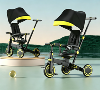 Tricycle à pédales multifonctionnel avec pare-soleil pour enfants de 1 à 3 ans. Poussette légère et pliable, adaptée aux bébés