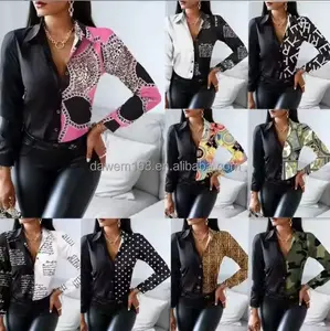 Wholesale 2024 high-quality new patterned women's summer long sleeve lapel slim stretch women's shirt office top