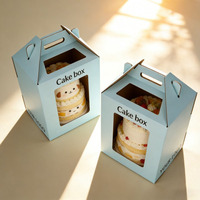 Boîte à gâteau pliable personnalisée avec logo, en carton recyclé, petite, avec fenêtre en PET, emballage alimentaire, boîte à donuts, boîte en papier bleu pour gâteau