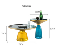 Table basse multifonctionnelle colorée, meuble d'angle rond avec assise en verre, pour salon