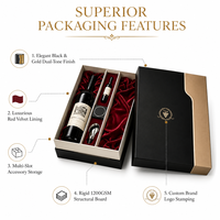Caja de Regalo para Vino Ecológica Personalizada en Negro y Beige, Diseño Magnético con Relieve, Inserto de EVA y Forro de Seda para 2 Botellas y Accesorios