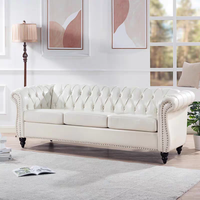 3-Sitzer Chesterfield Ledersofa mit Diamant-Knopfheftung, Abgerundeten Armlehnen, Silbernen Ziernägeln, Braunes Sofa für Wohnzimmer