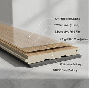 Suelo SPC Rígido Impermeable 2026 - Tablón de Vinilo de 4mm 5mm 6mm con Sistema de Clic y Acolchado IXPE - Suelo SPC con Acabado de Madera Anti-Rayaduras - Product Image 6
