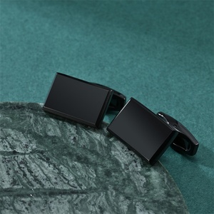 High End Jewelry <b>Blank</b> square Cufflinks Dainty Stainless Steel Black Cuff Links Gift for Men - Product Image 3