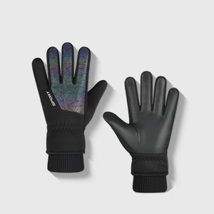 Revêtement polaire noir en silicone sel antidérapant, doublure thermique chaude pour moto, vélo, cyclisme, course, gant réfléchissant irisé - Product Image 1
