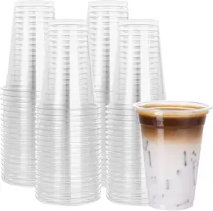 Tazza per animali domestici usa e getta per feste tazza per animali domestici ecologica 90mm-12oz tazze per bevande fredde per caffè con succo trasparente con coperchi