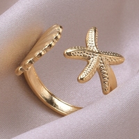 Bague en acier inoxydable plaqué or véritable, motif Océan, pour femmes et hommes, style ouvert, décorative, vente en gros, personnalisable