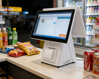 Terminal de point de vente à double écran de 15,6 pouces avec Android ou Windows, tout-en-un, adapté aux systèmes de caisse de restaurant