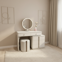 Coiffeuse moderne minimaliste en MDF avec miroir sans cadre, tiroirs et tabouret simple – Mobilier complet pour la maison, personnalisable