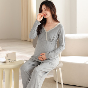 Pijamas de Maternidad para Mujeres <span class=keywords><strong>Embarazadas</strong></span> y Lactantes, Ropa de Dormir para <span class=keywords><strong>Parto</strong></span> y Hospital, Ecológica, Transpirable - Product Image 6