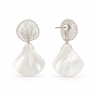 Boucles d'oreilles pendantes en coquille d'ormeau pour femmes, faites à la main, en fil de cuivre tressé, bijoux statement avec tiges en argent