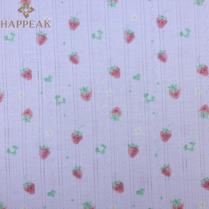 HAPPEAK Customize Strawberry Printed Polyester Rayon Pointelle Knit Fabric for Sleepwear