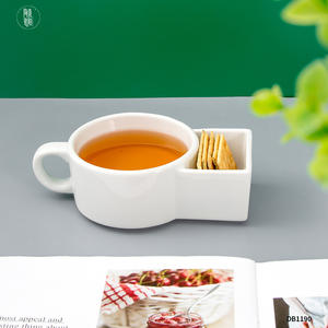 Tasse à thé créative en céramique avec compartiment latéral pour biscuits, résistante à la chaleur, passe au micro-ondes, en porcelaine blanche, pour le petit-déjeuner - Product Image 2